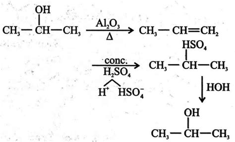 Iso-propyl alcohol xrightarrow[Δ]Al2O3 B xrightarrow[H2SO4]Conc C ...