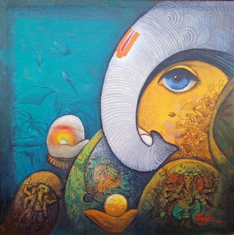 "Ganesha": Blue-Violet Religious painting by Ram Onkar – ArtZolo.com