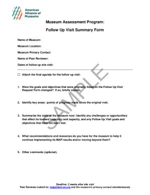 Fillable Online Museum Assessment Program: Follow Up Visit Summary Form ...