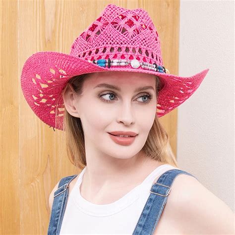Women's Straw Cowboy Hat Cowgirl Woven Sun Hat Western Cowboy Hat ...