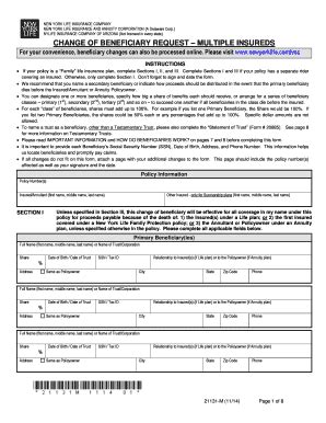 Fillable Online change of beneficiary request multiple insureds - New ...