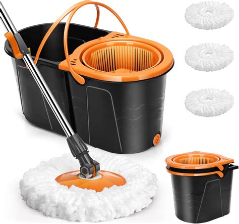 Spin Mop and Bucket with Wringer Set, Double Bucket Separate Dirty ...
