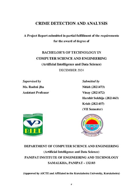 CRIME DETECTION AND ANALYSIS: Project Report for CSE (AI & DS) VII Sem ...