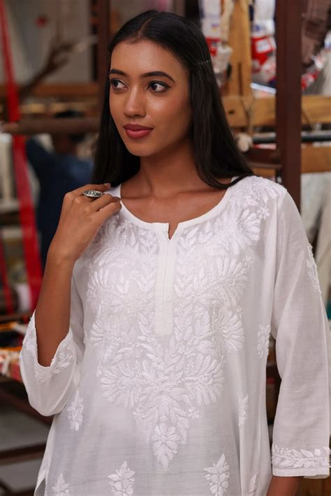 White Straight Short Kurti with Chikankari | Saadgi Collection