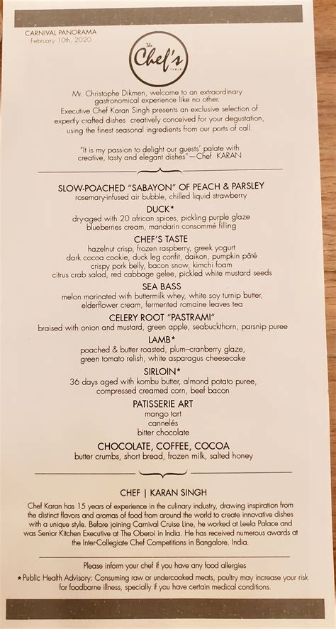Chef's Table Menu Prices at Nathan Mcnicholas blog