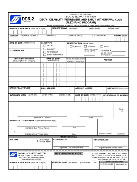 Fillable Online SSS Form DDR-1: Death, Disability and Retirement Claim ...