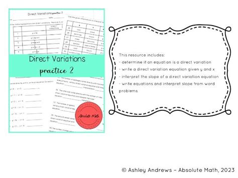 Image result for Direct Variation Math Sheet