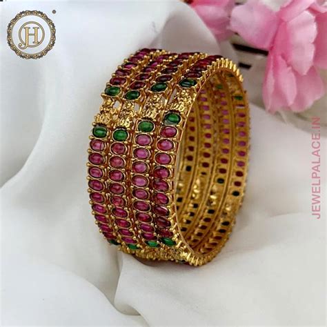 Temple Design Gold Plated Kemp Stone Traditional Bangles JH4728 – Jewel ...
