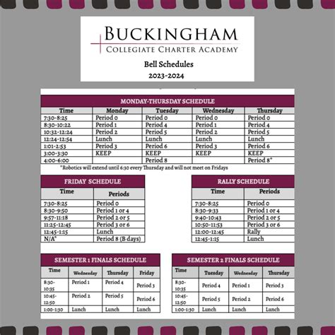 Bell Schedules - Buckingham Collegiate Charter Academy