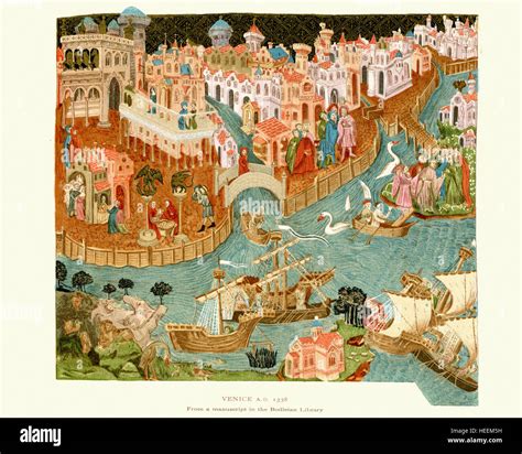 Medieval illustration of the city of Venice in the 14th Century Stock Photo - Alamy - map of europe xiv century