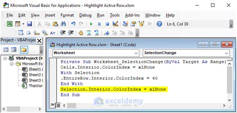 Image result for VBA Code to Highlight Row