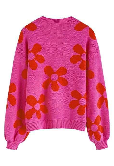 Cuteness Flowers Boxy Round Neck Knit Sweater in Hot Pink - Retro ...