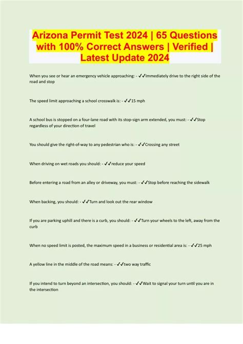 Arizona Permit Test 2024 | 65 Questions with 100% Correct Answers ...