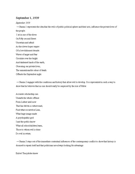 September 1, 1939: Annotated Analysis of Auden's Poem - Studocu