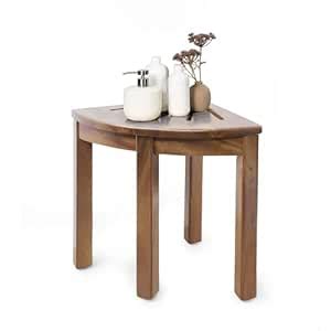 Wooden Corner Shower Bench, Ironwood Shower Stool with Storage Shelf ...