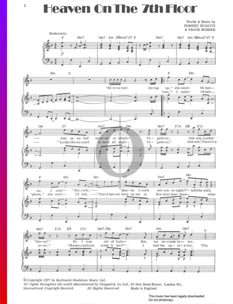 Heaven On The 7th Floor (Paul Nicholas) Piano Sheet Music - OKTAV