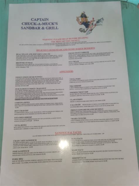 Menu at Captain Chuck-A-Muck's restaurant, Rescue, Marina Rd SUITE 100