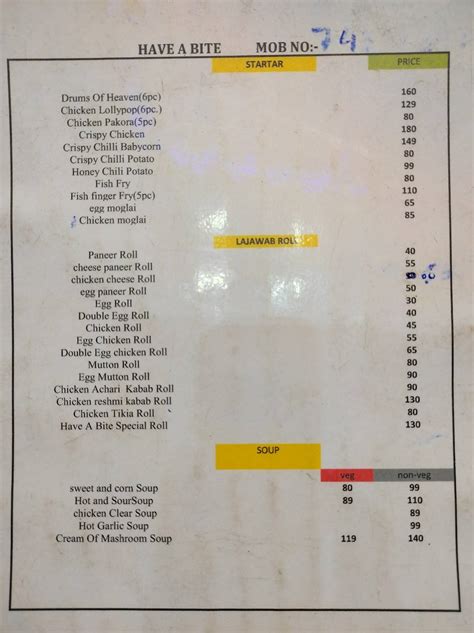 Menu at HAVE A BITE, Kolkata, 2/181