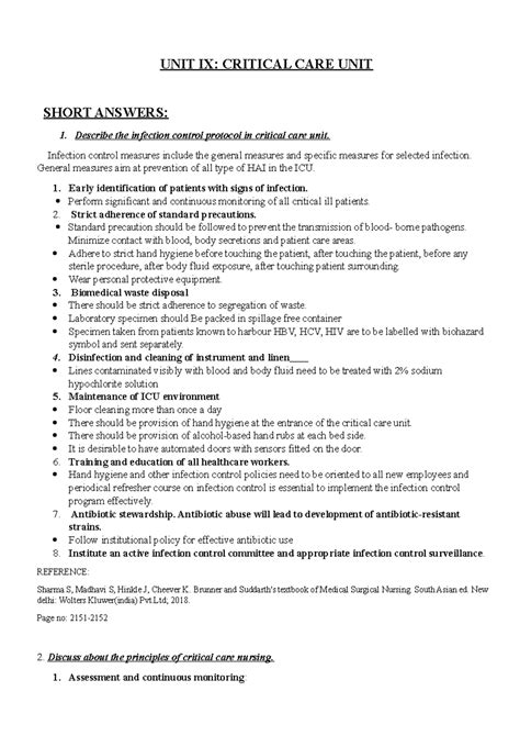 9 Critical CARE - Bsc nursing - RGUHS - Studocu