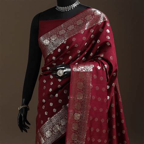 Maroon Zari Work Chiniya Silk Banarasi Saree