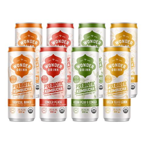 Wonder Drink Organic Kombucha, Low-Sugar Sparkling Fermented Tea, Non ...