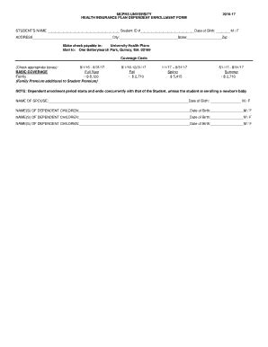 Fillable Online HEALTH INSURANCE PLAN DEPENDENT ENROLLMENT FORM Fax ...