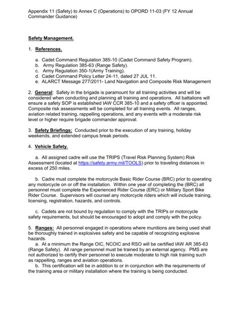 Cadet Command Safety Management OPORD Appendix