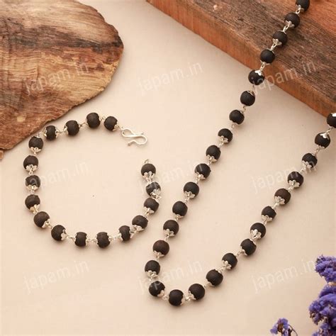 Silver Plated Karungali Mala + Karungali Bracelet Combo For Men – Japam