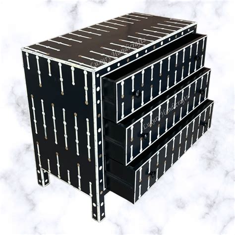 Dot Bone Inlay 3 Drawer Chest Black – Luxury Handicrafts