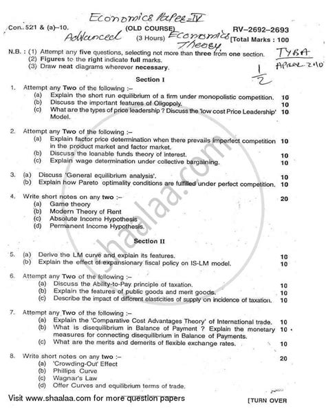 Advanced Economic Theory 2009-2010 BA Economics Semester 6 (TYBA ...