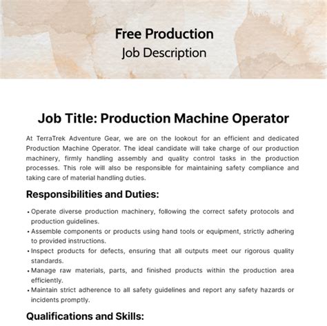 Free Production Job Description Template to Edit Online