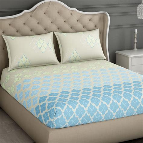 Buy SPACES Essentials Printed Cotton Double Bedsheet with Pillow Covers ...