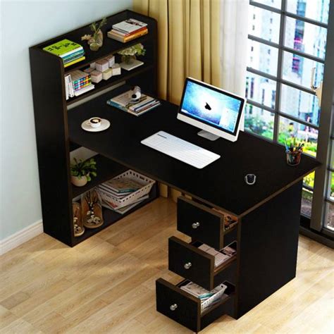 KAWACHI Computer Laptop Desk Study Table with 4 Shelves Storage 3 ...