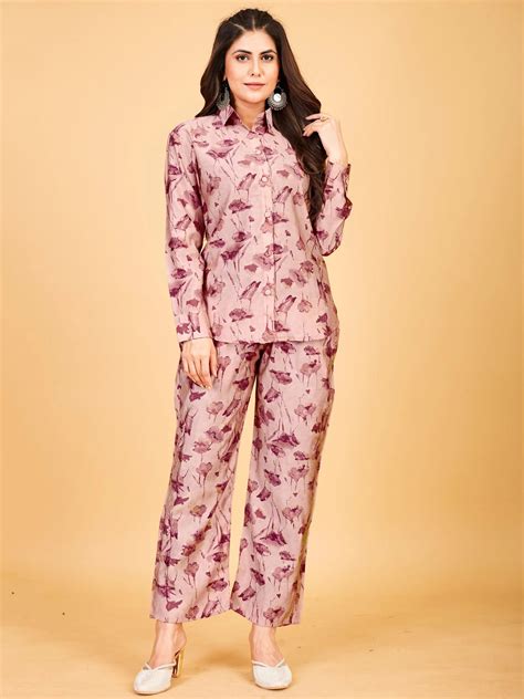 ⚡️Buy Astonishing Pink Floral Printed Satin Top Pant Co-Ord Set Online ...