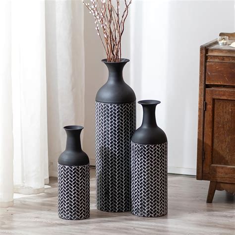 Red Barrel Studio® Black Large Floor Vases: 27/20/16In Tall Metal Floor ...