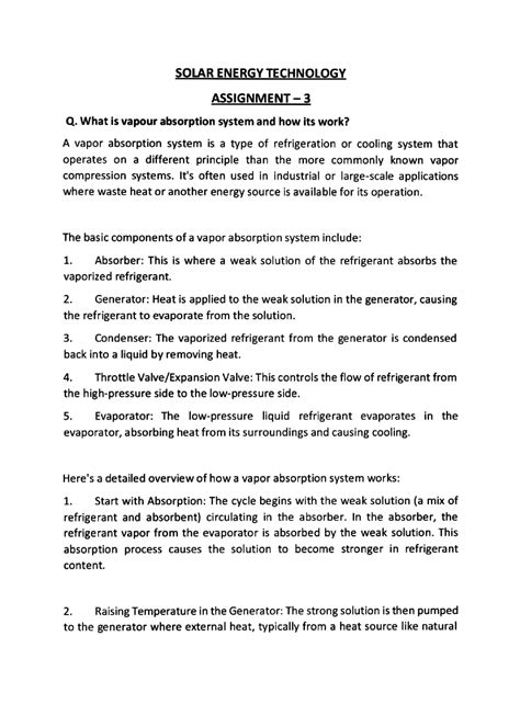 Solar Assignment - Q. What is vapour absorption system and how its work ...