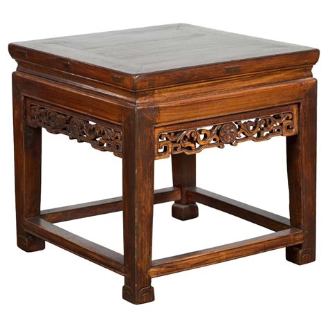 Small Square Low End Table with Carved Apron For Sale at 1stDibs