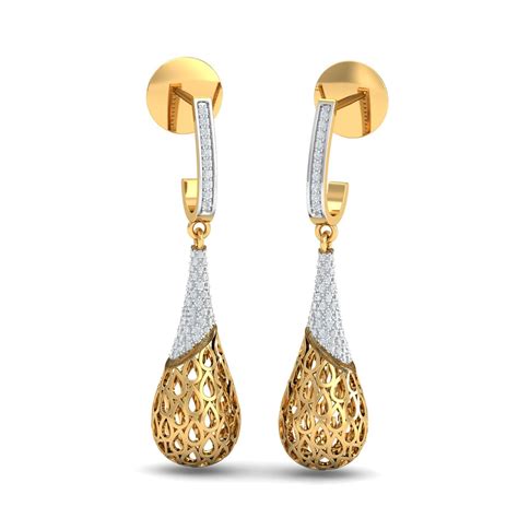 Buy KuberBox 18KT Yellow Gold Diamond Estela Dangling Dazzle Drop ...