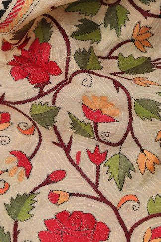 Hand Embroidered Kantha Silk Dupatta