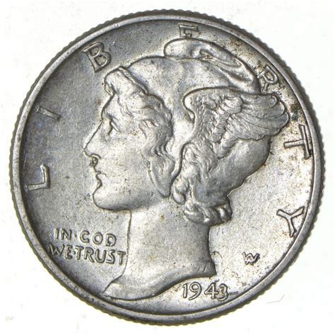 Ch AU/Unc 1943 Mercury Liberty Dime - 90% Silver - High Grade ...
