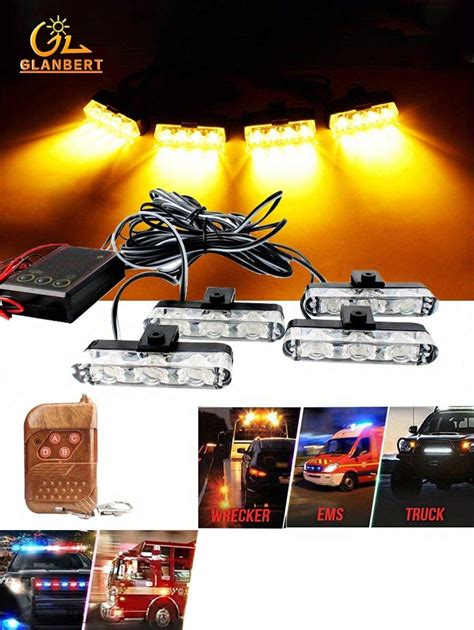GLANBERT 1 Drag 4 Car LED Grille Warning Light 3 LED High Brightness ...