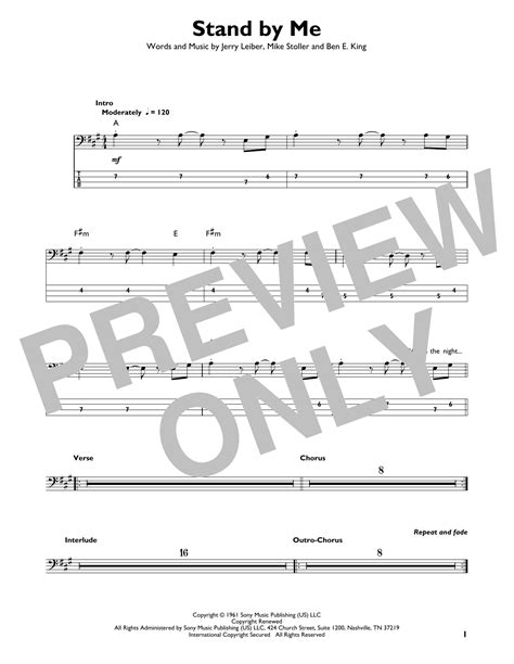 Stand By Me par Ben E. King Partitions pour Tablature Basse Facile sur Sheet Music Direct