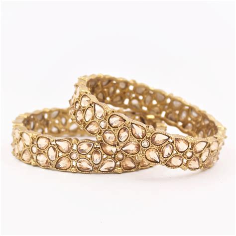 Traditional Antique Gold Bracelet Pair with Running Kundan Stones by L ...