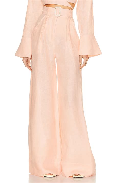 MATTHEW BRUCH Wide Leg Pleated Pant in Peach Linen | FWRD