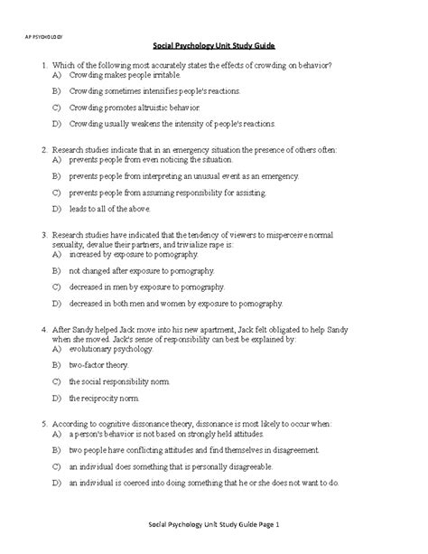 AP Psych Exam - Social Psychology - AP PSYCHOLOGY Social Psychology ...
