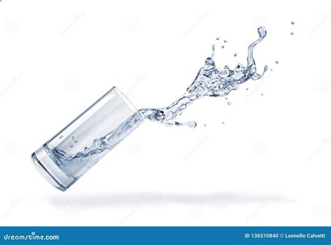 Glass With Spilling Water Splash. Side View. On White Background ...