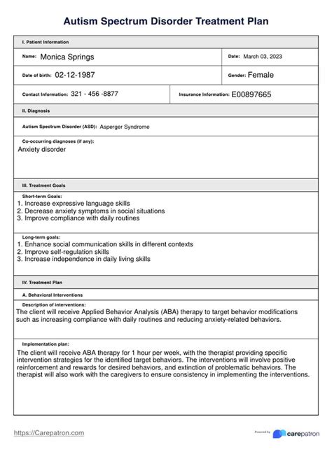 Autism Spectrum Disorder Treatment Plan & Example | Free PDF Download