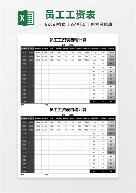 灰色简洁员工工资表Excel模板下载_熊猫办公