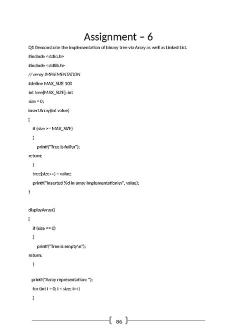 Assignment 6: Binary Tree Implementation via Array & Linked List - Studocu