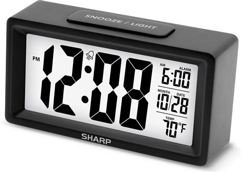 Sharp Alarm Clock with Indoor Temperature, Nightlight, Calendar ...